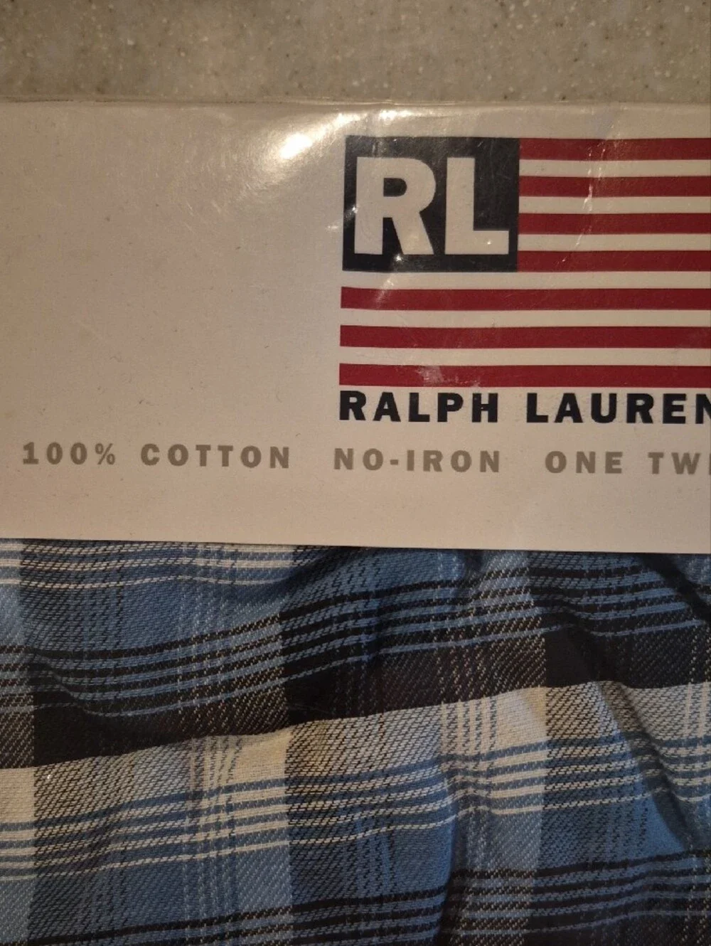 Ralph Lauren Blue and White Plaid Fitted Sheet - Twin Vintage 90s New In Package